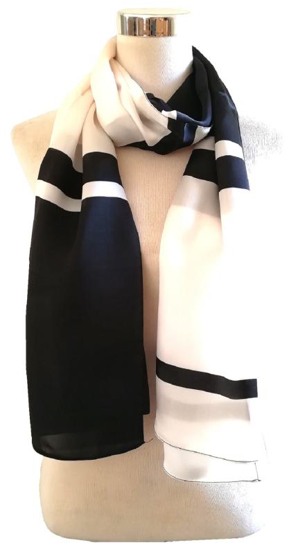 Scarf 100% Silk Satin Simplicity Black White